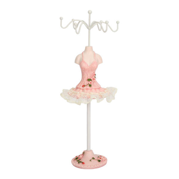 Örhängen Halsband Prinsessklänning Stativ Display Resin Mänsklig Modell Smyckesorganisatör Rosa