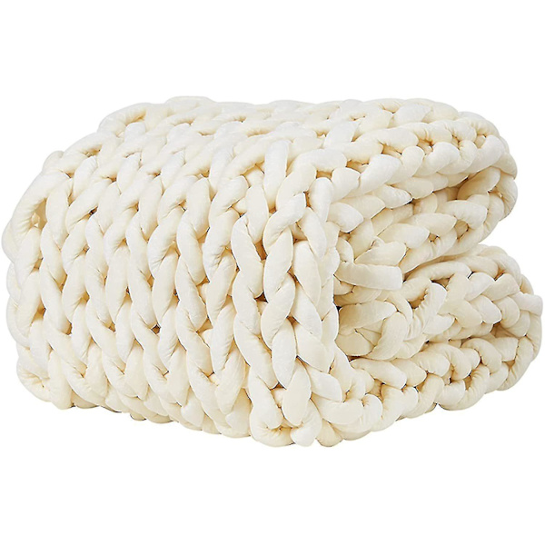 Stickad tyngdtäcke för kylning, handgjord chunky stickad filt beige