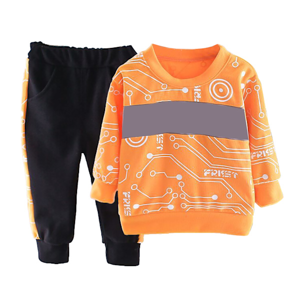 Barn Pullover Sweatshirt Set för Pojkar Bokstavstryck Mjuk Hudvänlig Ekologisk 2 Delar Outfits för Dagligt Liv Utomhus Orange 100cm/39.37in