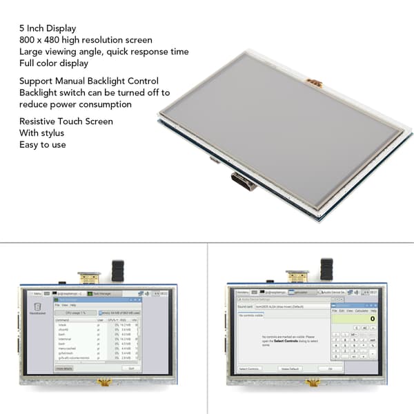 5 tums TFT LCD-skärm HD Multimedia Interface-kompatibel bildskärm pekskärm för Raspberry Pi 4B 3B+ 3B 2B+ BB