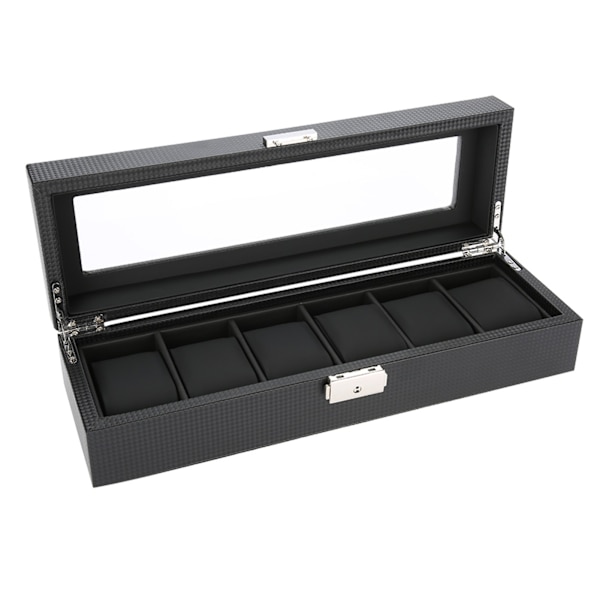 6 Grids PU Carbon Fiber Læder Ur Holder Armbåndsur Display Case Smykker gave opbevaringsæske
