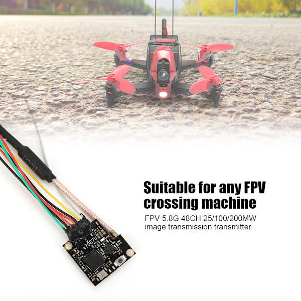 FPV 5.8G 48CH 25/100/200MW Justerbar Effekt Bildeoverføringssender