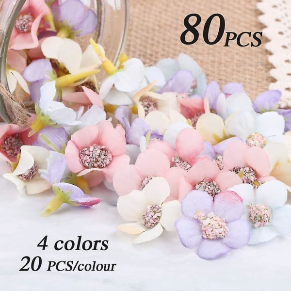80 stk flerfargede håndlagde mini kunstige tusenfryd blomster for bryllup, scrapbooking, klestilbehør