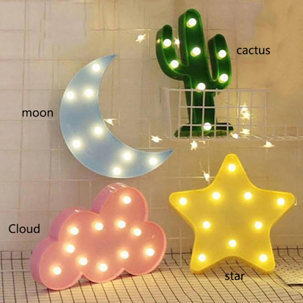 Dekorative LED Crescent Moon Star Cloud Night Lights til børn og voksne B B