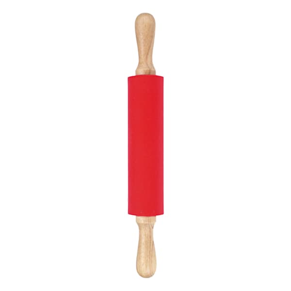 Forlenget kjevle i silikon med solid trehåndtak, non-stick overflate, bakeverktøy, rød