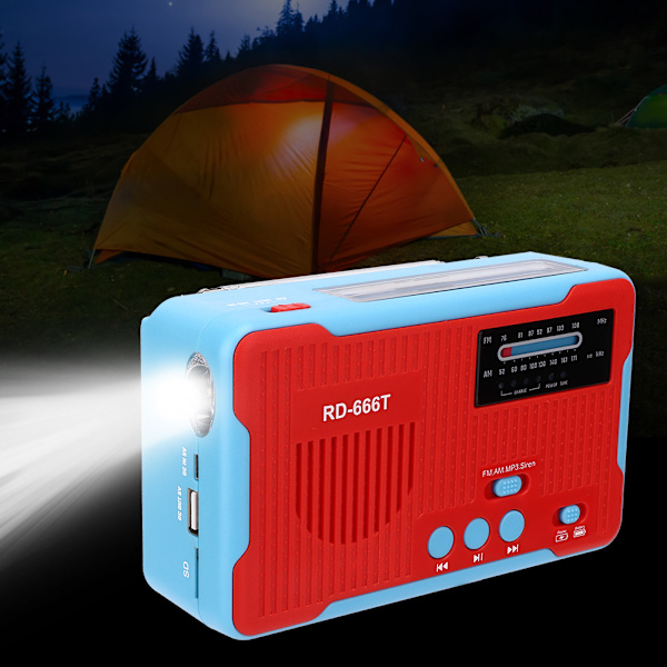 RD-666T Bärbar solcellsdriven nödhandvev AM FM-radio med LED-ficklampa Röd