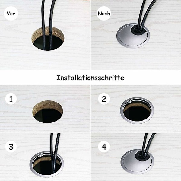 Metallikabelin läpivientiholkit - 4 kpl - Kaapelienhallinta - Pöytäjohtokanava harjatiivisteellä työpöydille/työtasoille