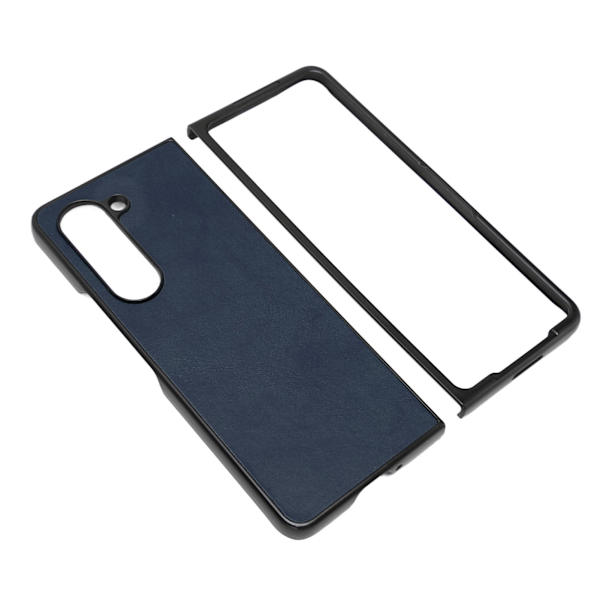 Fällbar skärmtelefonfodral i syntetiskt läder, skyddande fällbar telefonfodral för Samsung Galaxy Z Fold 5, tvåfärgad kohudskorn blå