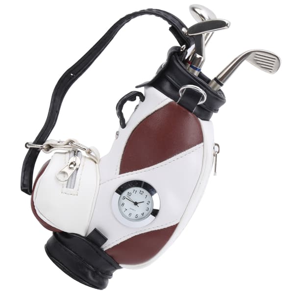 Mini Skrivbords Golfbag Pennklocka Zinklegering PU Läder med Golfpennor Souvenirset Present Brun Vit