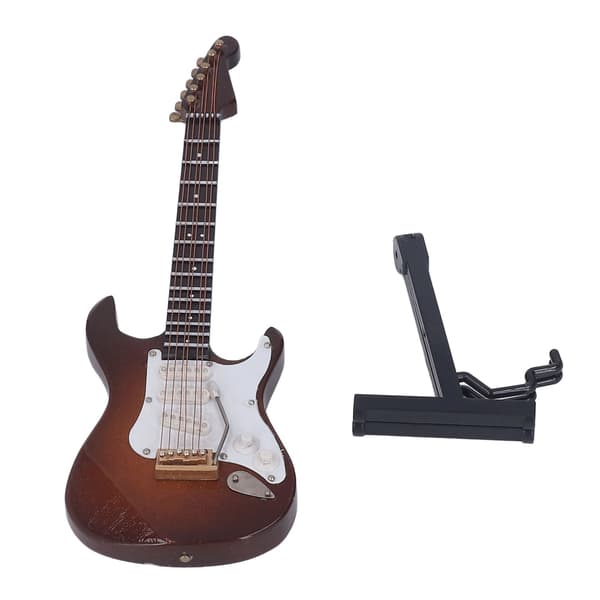 Miniatyr Elgitarr Kaffefärg 7.1in Lång Träbelagd Yta Minigitarrmodell med Hållare Box för Bord