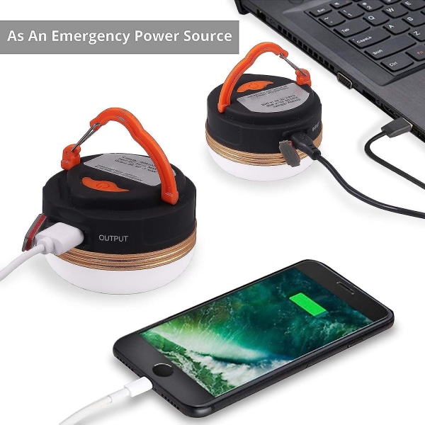 Uppladdningsbar vattentät campinglykta med Power Bank och 3 lägen, bärbar LED-tältlampa för utomhuscamping, vandring och nödsituationer