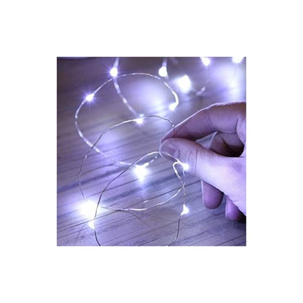 20 gnistrande vita LED-batteridrivna lampor med silvertråd White