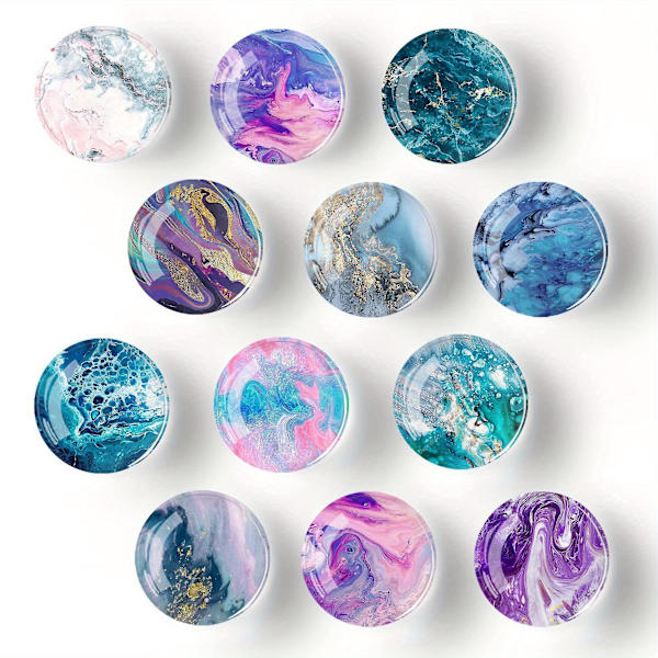 Gemstone Design Kjøleskapsdekorasjonssett - 12 deler, 10 mm marmorfarge, estetisk teksturmønster