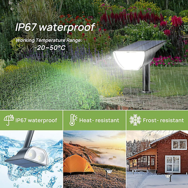 Solcellsdrivna Utomhus Trädgårdsbelysning, Dagsljusvitt, Vattentät IP67, för Gräsmatta, Patio, Uppfart, Veranda (2-pack)