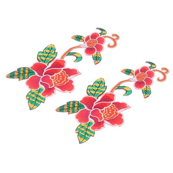 2 st broderade blommönster lappar för sömnad, handsydda, dekorativa, DIY-tillverkning, bomull, röda