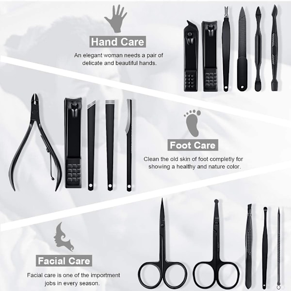 Professionell nagelklippare set grooming manikyr och pedikyr verktyg kit med resefodral