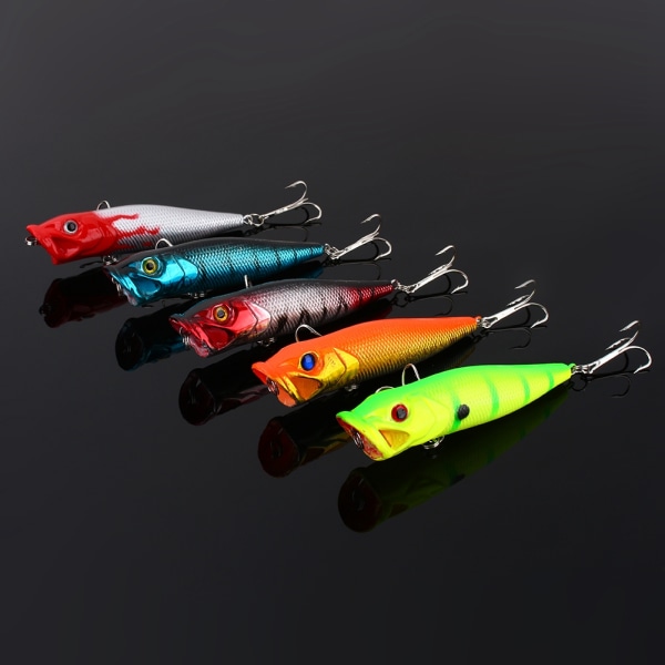 Lott 5 stk Popper Fiskelokker Bass Crankbaits Agn Takle Minnow Fish Lure