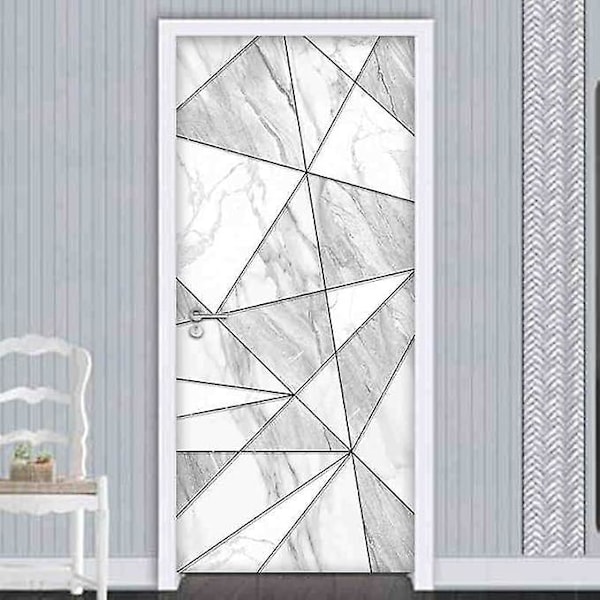 Självhäftande Dörrdekor 3D Geometrisk Marmortextur Dekoration Fototapet Väggdekaler Vardagsrum Sovrum Smycken Mural