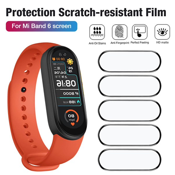 5 kpl näytönsuojakalvo, kirkas naarmuuntumaton, helppo asentaa Smart Band -tarvike Mi Band 6:lle