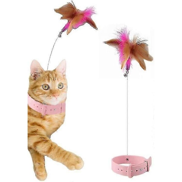 Kattfjäderhalsband, interaktiv kattleksak, rolig kattpinne med bjällra & fjädrar för kattlek och motion