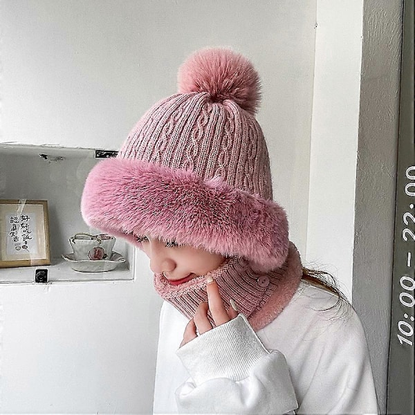 Vinter Varm Stickad Mössa och Halsvärmare Set, Flexibel Stickad Mössa, Dam Stickad Balaklava för Utomhussporter One Size