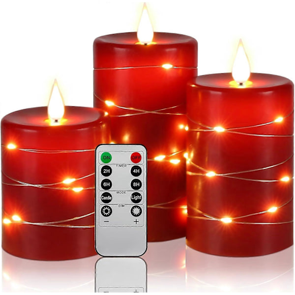 3-pack LED-ljus med 10-knapps fjärrkontroll (Röd)