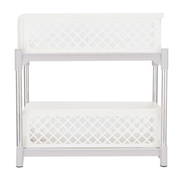 2-Layer Bathroom Sliding Basket Storage Cabinet Organizer with Pull Out Drawers White