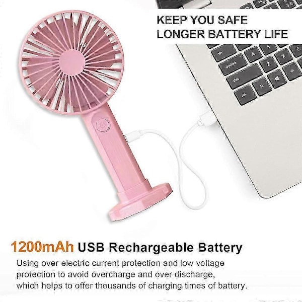 Kannettava kädessä pidettävä tuuletin, mini kädessä pidettävä tuuletin USB-ladattavalla akulla, 3-nopeuksinen henkilökohtainen pöytätuuletin jalustalla style745