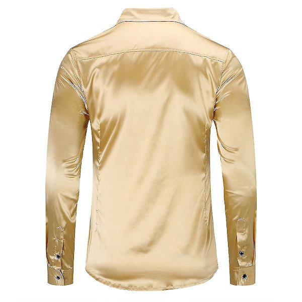 Gylden Glansfuld Slim-fit Mænds Casual Langærmet Formel Skjorte XS