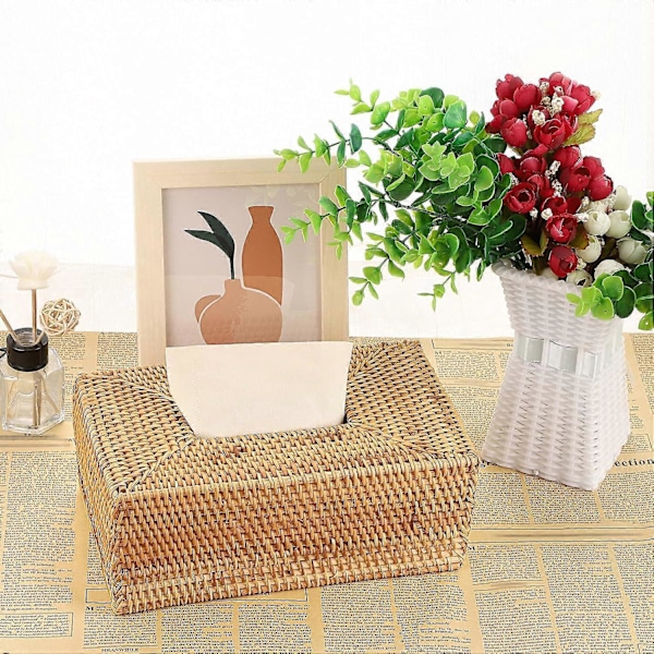 Rektangulær Vævet Tissue Papir Cover i Rattan, Dekorativ Tissue Holder Cover til Hjemmet