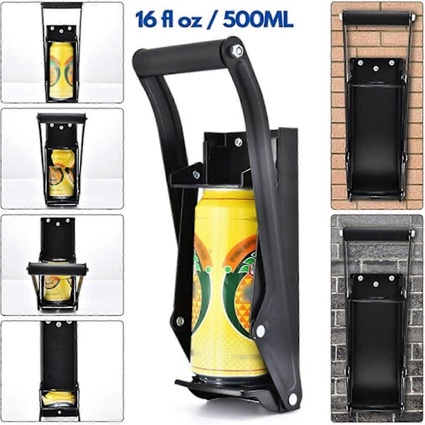 1 Sett 16 Oz 500ml Boks Knuser Mykt Håndtak Veggmontert Jern Ølboks Glass Plastflaske Presser Knuseverktøy Svart
