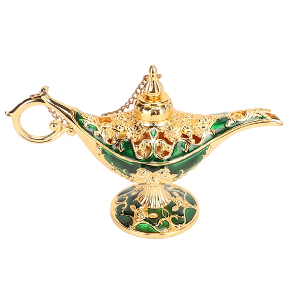 Magic Genie-lampa Utsökt färgäkta iögonfallande legering präglade mönster Genie-lampa för kontor i sovrummet Guld+Grön 4,7 tum