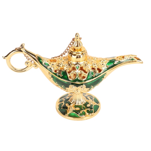 Magic Genie lampe Udsøgt farveægte iøjnefaldende legering præget mønster Genie lampe til soveværelse kontor guld+grøn 4,7 tommer
