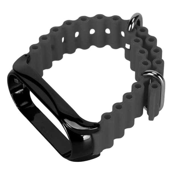 Silikone Urrem med Beskyttende Stødfanger i Rustfrit Stål, Tilbehør Passer til Mi Band 7 Sort
