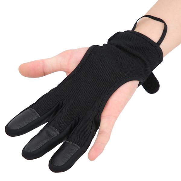 Utomhus Sport Bågskytte Fingerskydd Antiskid Andningsbar Tre Fingrar Skyddsskyddsvart S/M