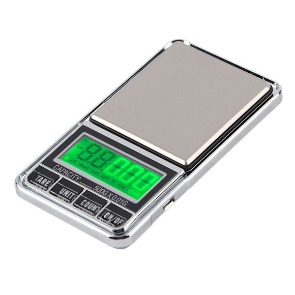 Elektronisk smyckesvåg fickdigitala karatvågar med grön bakgrundsbelyst LCD-display 0,01/500G
