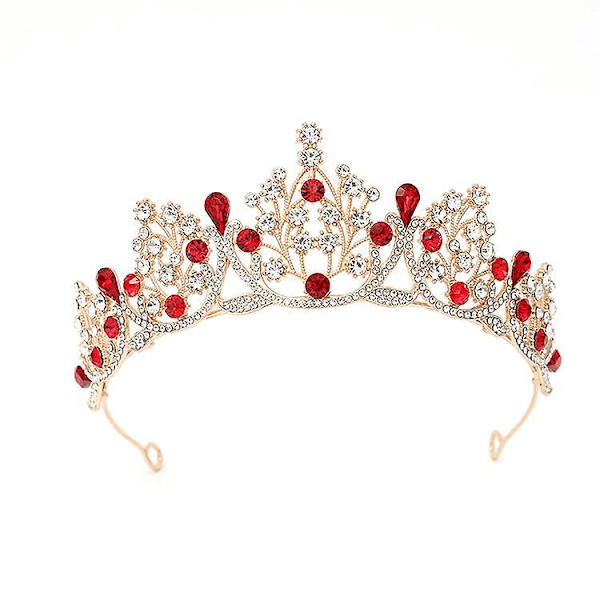 Rød Rhinestone Tiara Krone til Kvinder Bryllup Hårbånd Dronning Stil