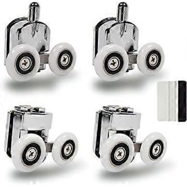 23mm Dusjdør Hjul Ruller Topp og Bunn (4-pakning) Sink Legering - Krom - Leveres med Skrape