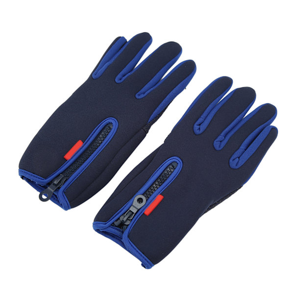 1 par vinterhandskar med pekskärm, fleece, termiska, vindtåliga med dragkedja för män och kvinnor, löpning, cykling, skidåkning, blå, XL