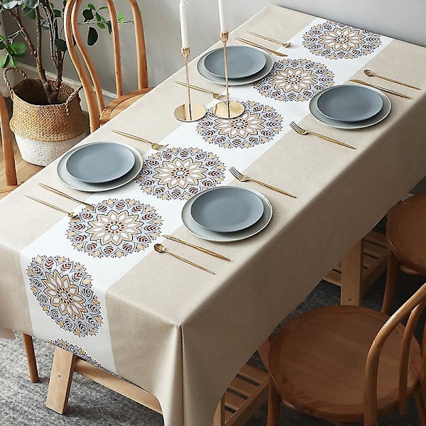 Rektangulær Duk 140x180 Vanntett Voksduk Bordlin Anti Flekk Voksduk Retro Blomster PVC Hage Beige