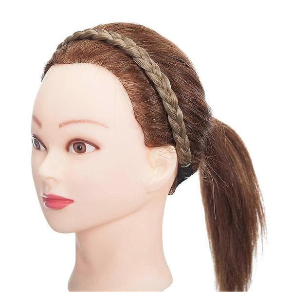 Braided Headband Set with Realistic Thick Twisted Braid, Elastic Adjustable Fit, Dark Brown Ash Blonde