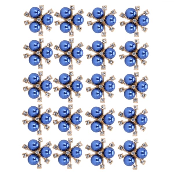 20 st pärlblomma strass DIY kläder manschett brosch mode smycken tillbehör blå