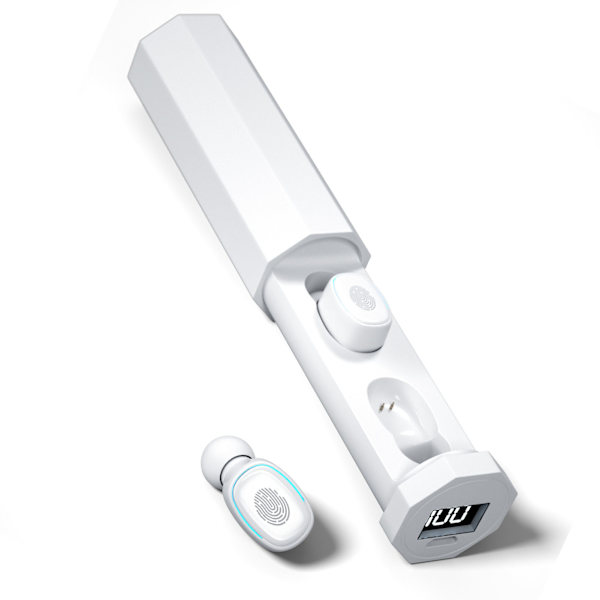 Trådløse Bluetooth-ørepropper med stabil tilkobling, støyreduksjon, håndfri samtale, TWS-sportsørepropper, hvite