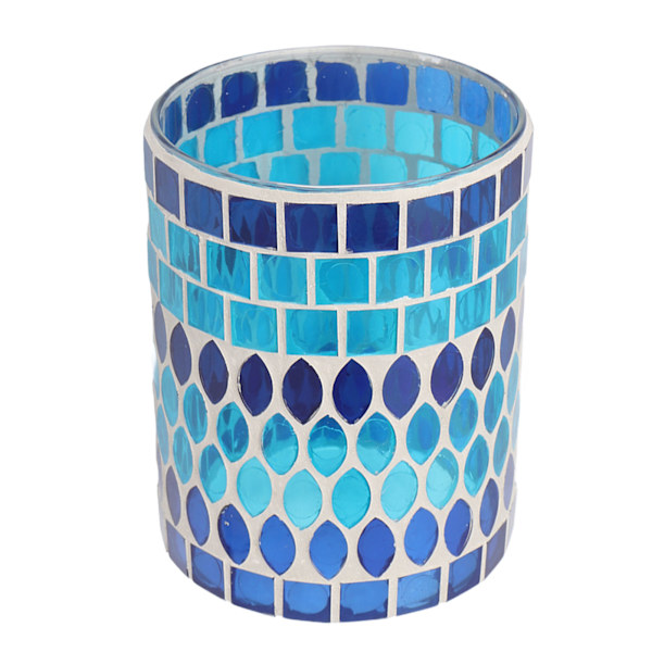 Mosaic Votive ljusstake Handgjord värmeljushållare i glas för heminredning Blå