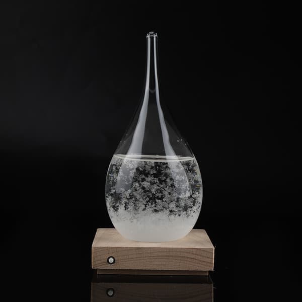 Storm Glass dråpeformet stormflaske skrivebordsværvarsler med LED-trebase (M)
