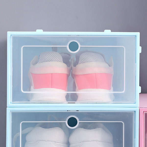 Hushåll Tjock Transparent Stapelbar Skobox Dammtät Skor Förvaringslåda Organizer Väska Blå 33x23x13cm
