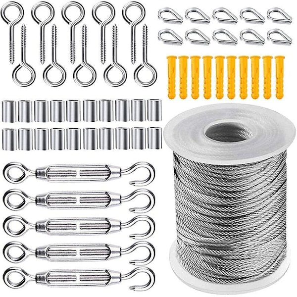 Wire Rope Kit, Hagesnorstrammer, Rustfritt Stål Wireopphengsett, 30m Nylonbelagt Rustfritt Stål Wire, for Klessnor Teltline