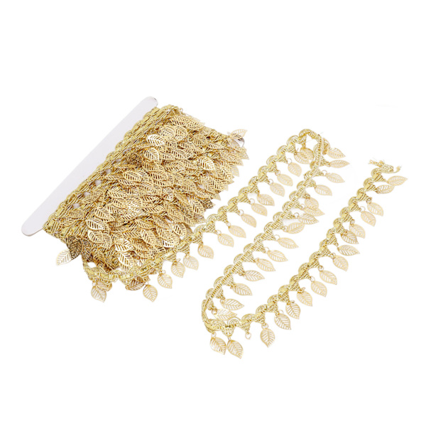 Guld blad girlang 10 meter gnistrande metall blad band trim för DIY trim dekorationer ihålig bladform