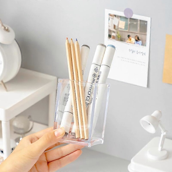 Klar Akryl Blyantholder Firkantet Akryl Penholder - Makeupbørste Opbevaring - Skrivebordsorganisator