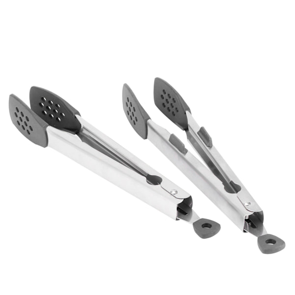 2 stk Food Tong Rustfrit Steak Clip Silikone Salat Grill Stencils Køkken Værktøj Sort